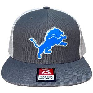 Detroit Lions 3D PVC Patch Flat Bill Hat- Charcoal/ White